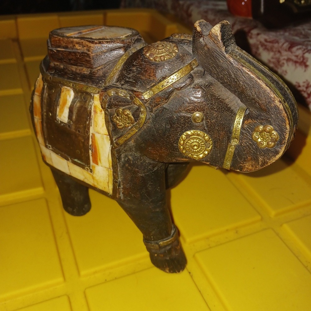 681. Vintage Elephant With Organic Inlay And Copper Accents